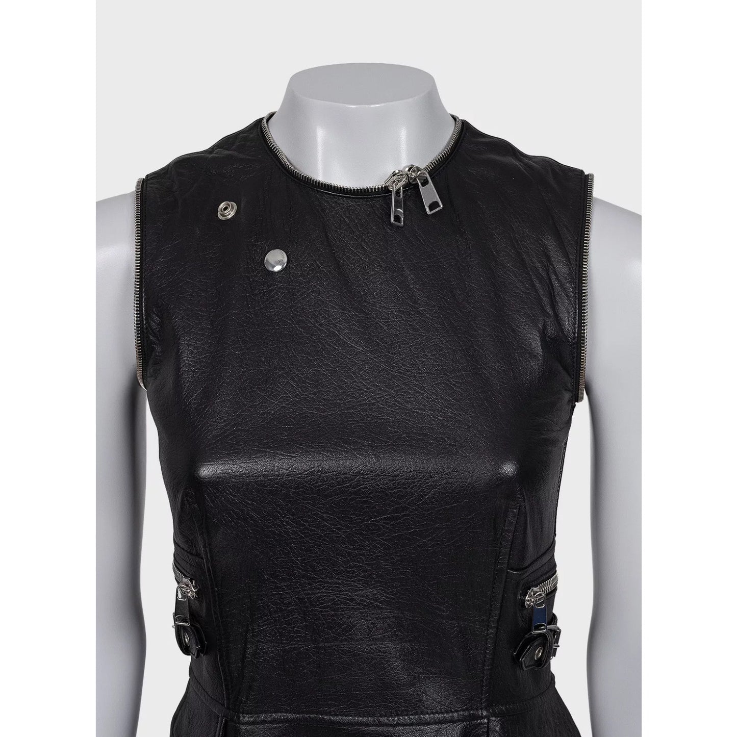 Alexander McQueen Black Leather Asymmetric Dress Sz.40 IT Pre-owned