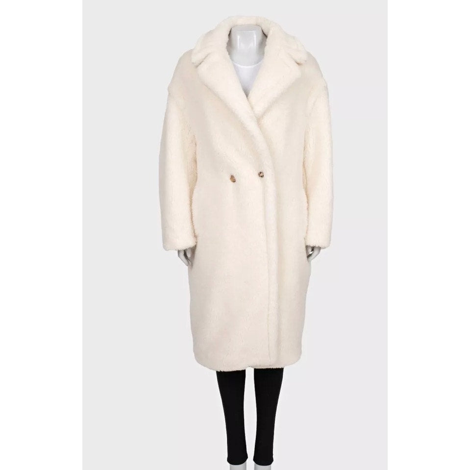 Max Mara White Straight Cut Teddy Coat L pre-owned