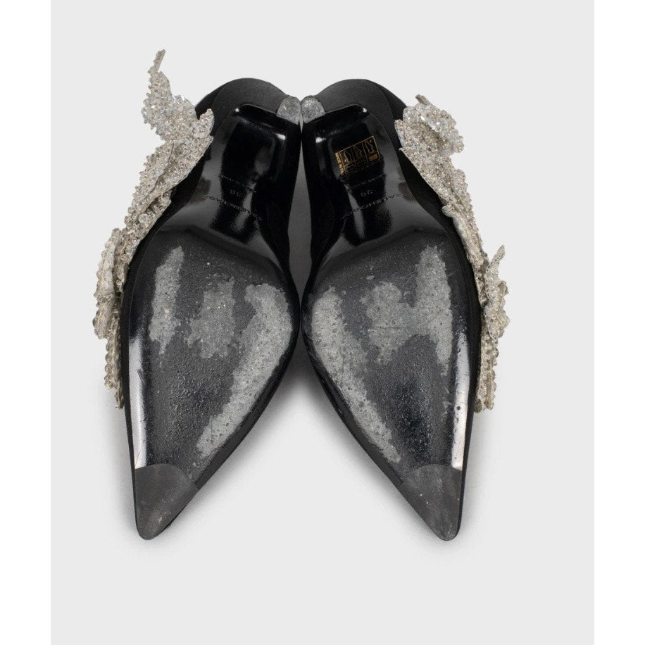 Balenciaga Black Satin Talon Slash Sequin Pumps - Size 38 Pre-owned