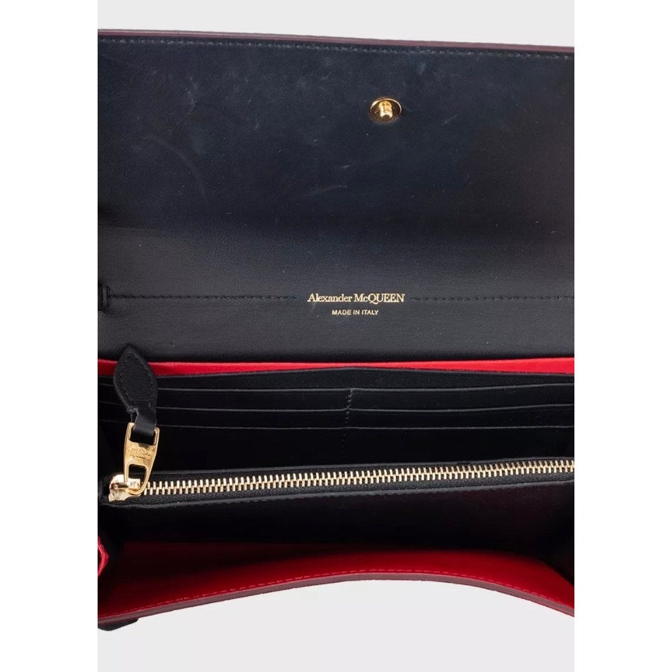 Alexander McQueen Red Embossed Leather Chain Clutch Pre-owned