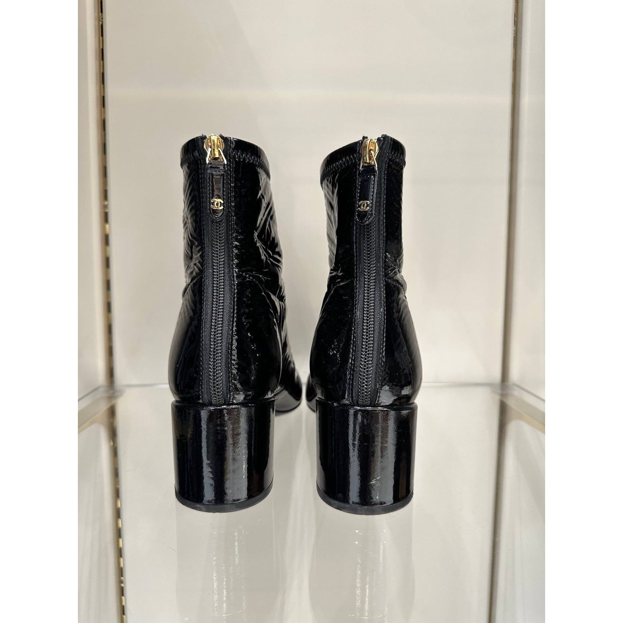 Chanel Cruise 2022 Black Patent Leather Ankle Boots Size 41 Pre-owned