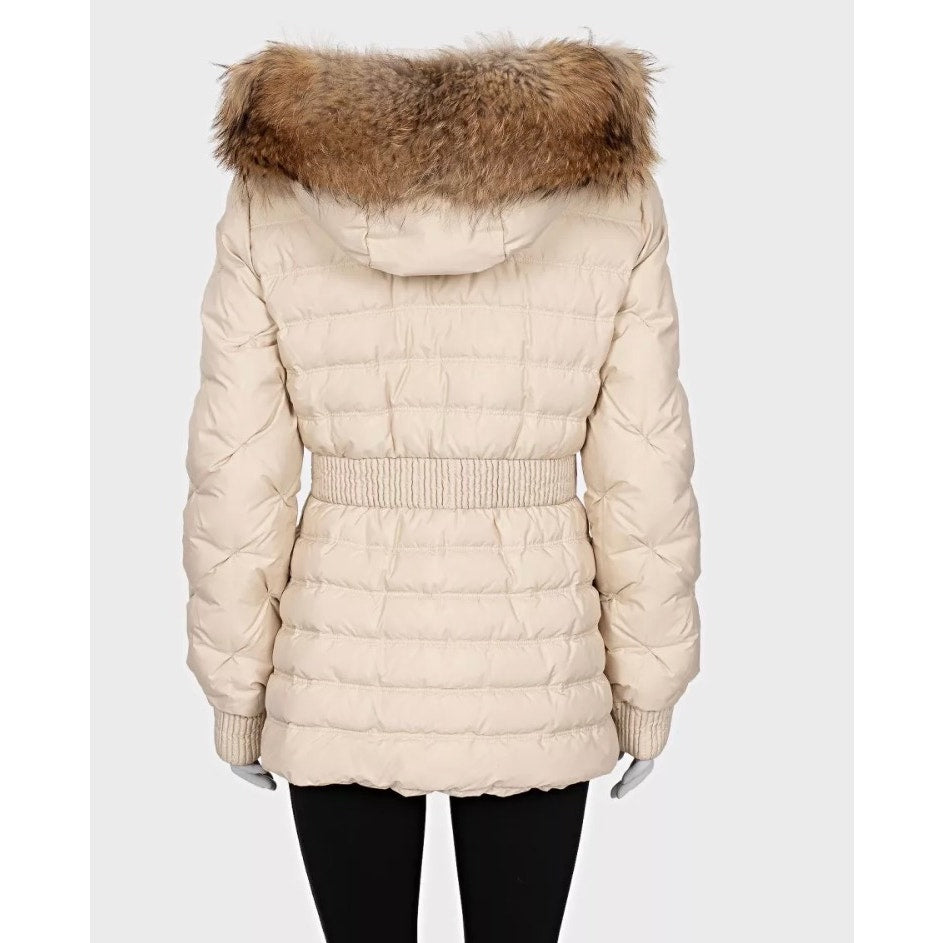 Just Cavalli White Down Coat Faux Raccoon Fur - Size 42/M Pre-owned