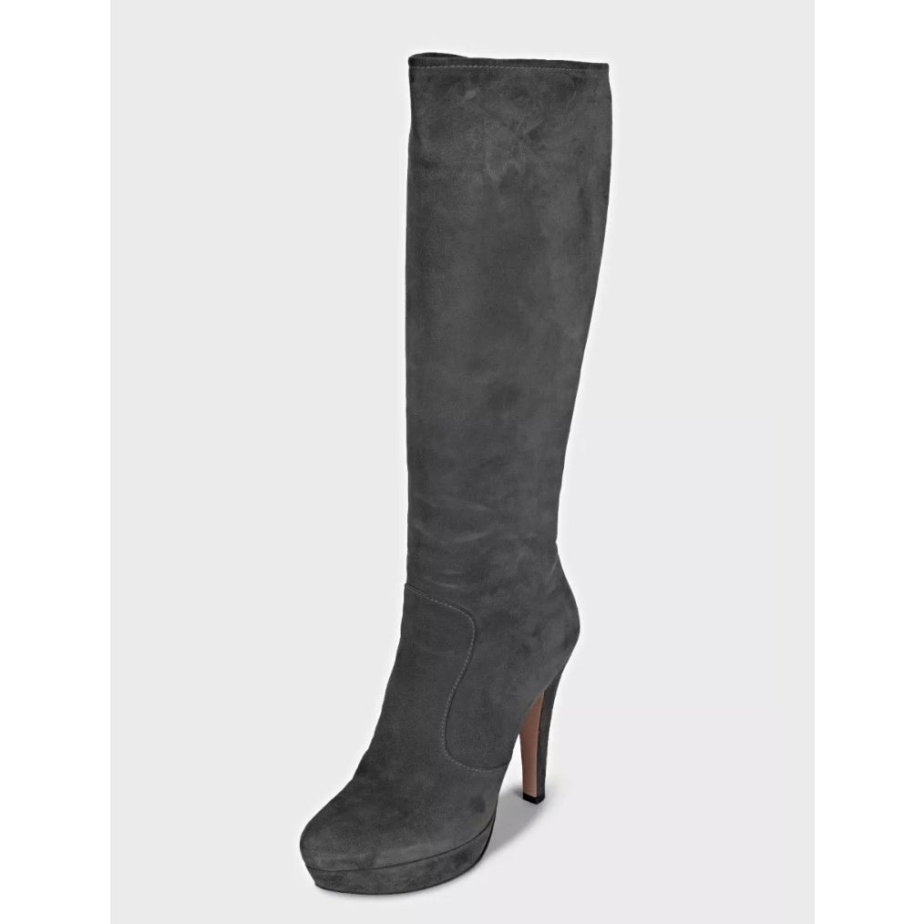 Prada Grey Suede Knee-High Boots - Pointed Toe Stiletto EU 40 Pre-owned