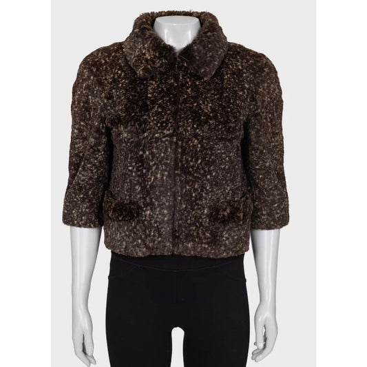 Chic Chanel Brown Rabbit Fur Cropped Jacket - Size 36/S pre-owned