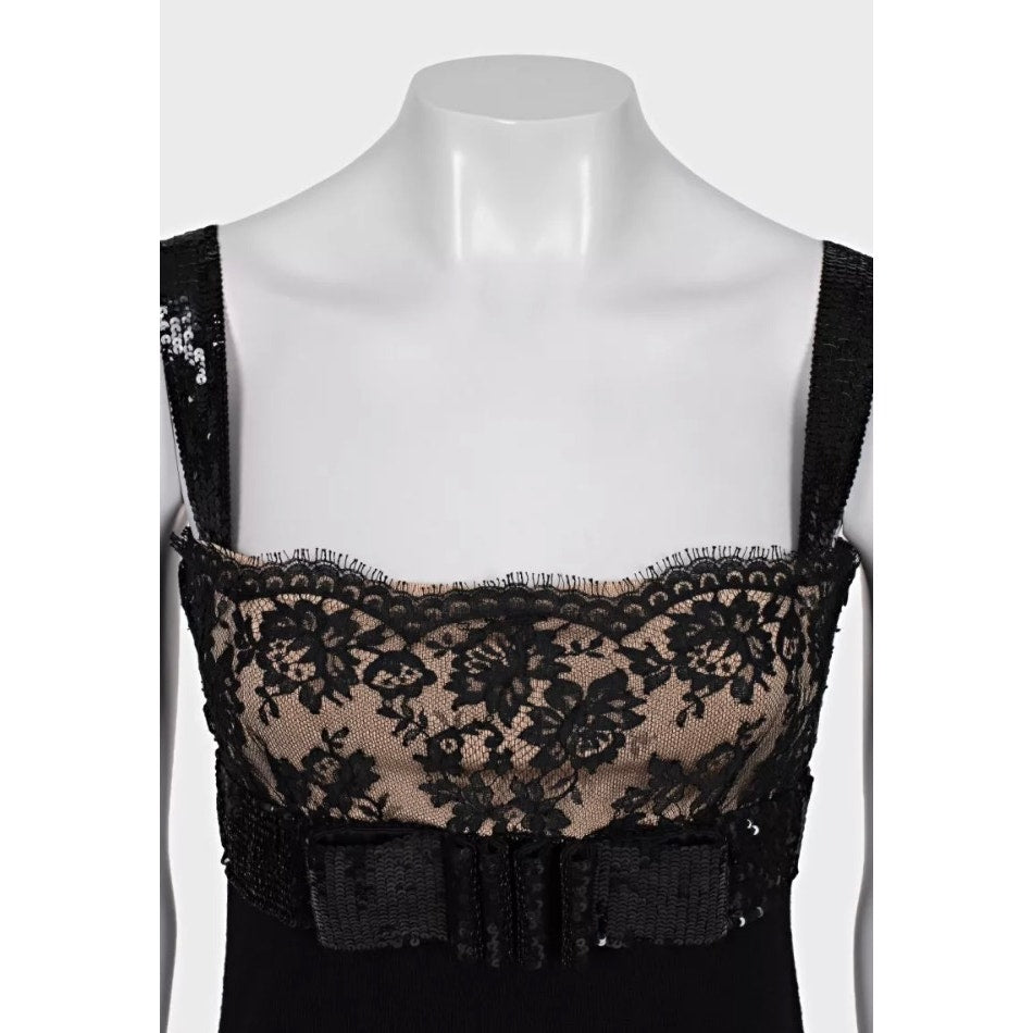 Valentino Black Wool Sequin & Lace Top  Size S Pre-owned