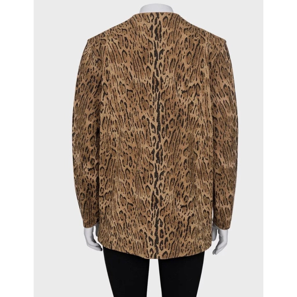 Luxurious Saint Laurent Animal Print Wool Blend Cardigan XS Pre-owned