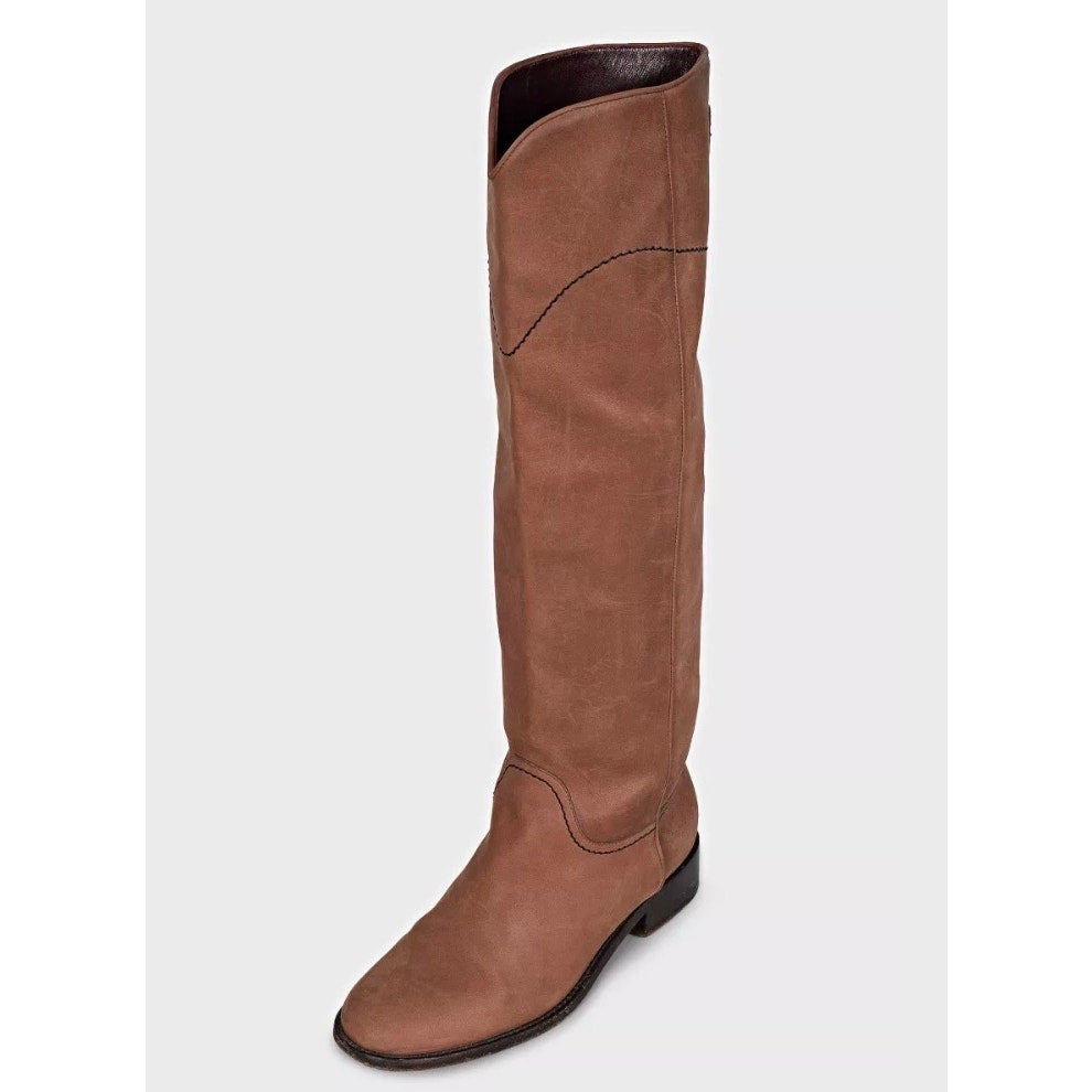 Chanel Brown Matte Leather Round Toe Slip-On Boots - 37 pre-owned