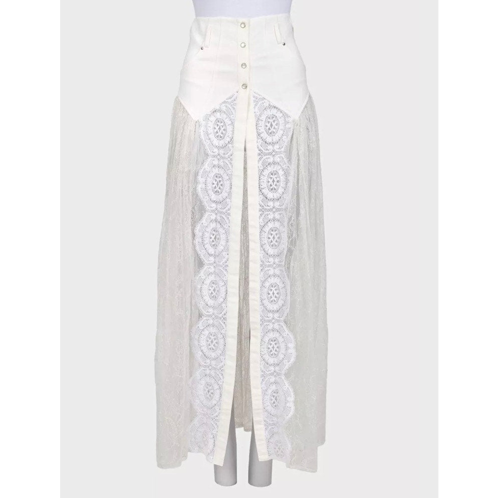 Alessandra Rich White Lace Elegant Sheer Hem Skirt Sz.XS pre-owned