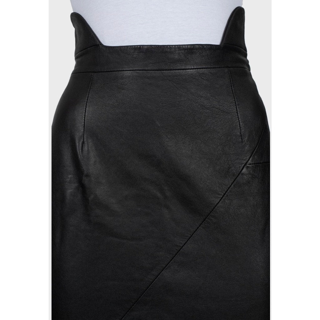 Saint Laurent Black Leather Asymmetrical Skirt - Size 38\M Pre-owned