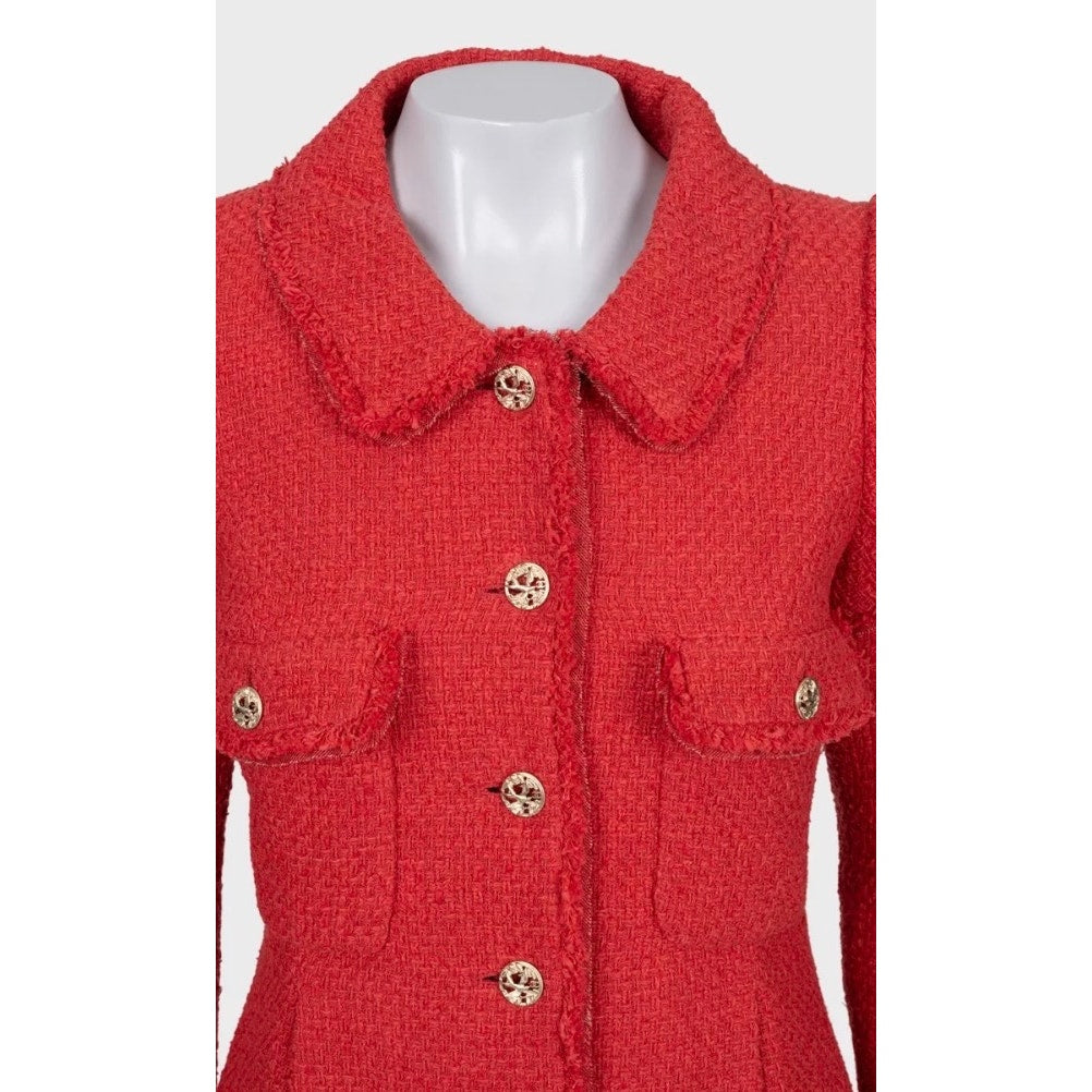 Chanel Spring 2010 Red Tweed Puffed Shoulders Jacket FR38 pre-owned