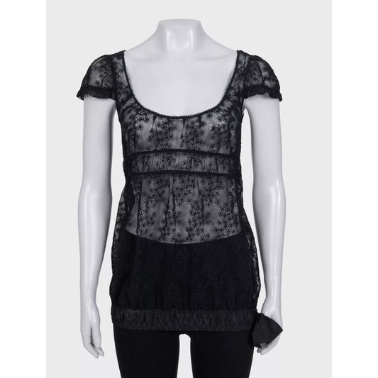 Chanel Elegant Black Lace Top with Bow - Size S / FR36 Pre-owned