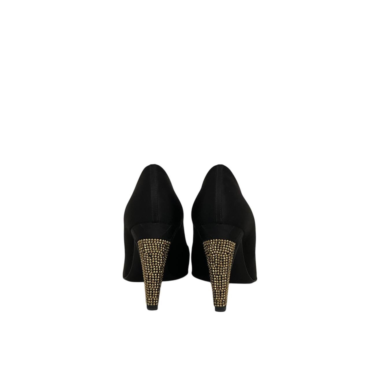 Chanel Black Satin Pumps with Dazzling Crystal Heels - Size 39 EU Pre-owned