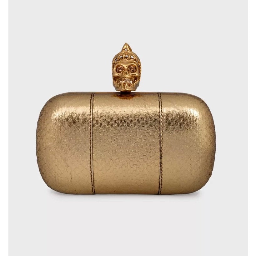 Alexander McQueen Skull Gold Leather Clutch Bag