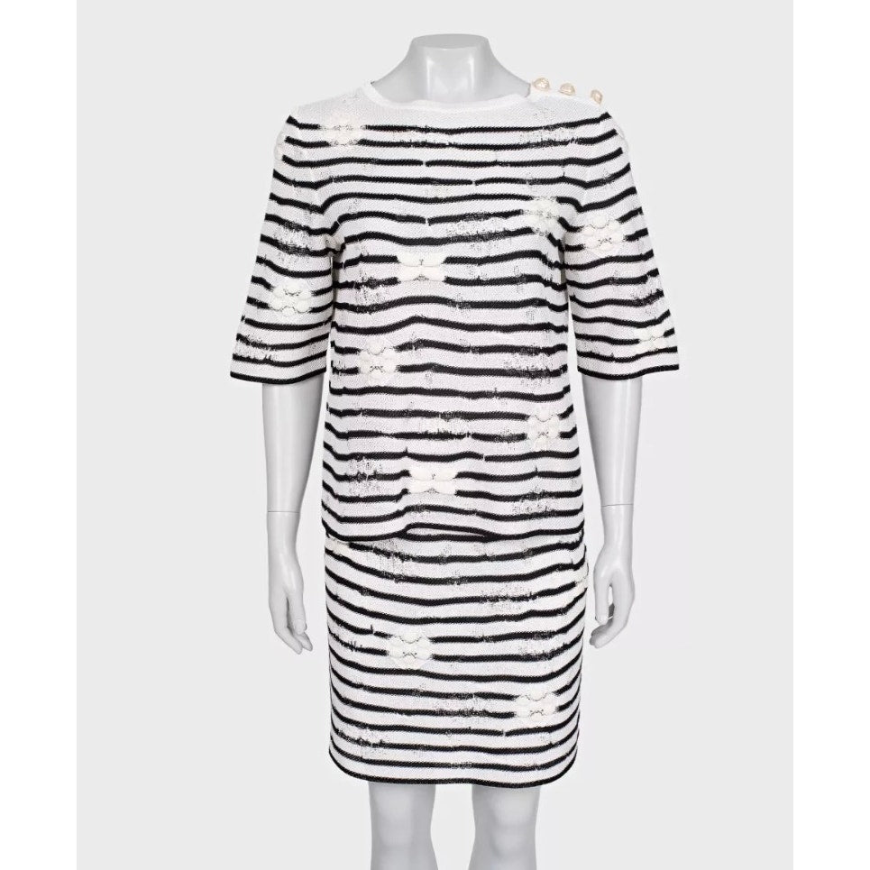 Chanel Black & White Striped Embroidered Suit Sz.36 Pre-owned