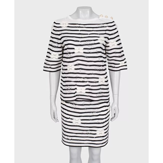 Chanel Black & White Striped Embroidered Suit Sz.36 Pre-owned
