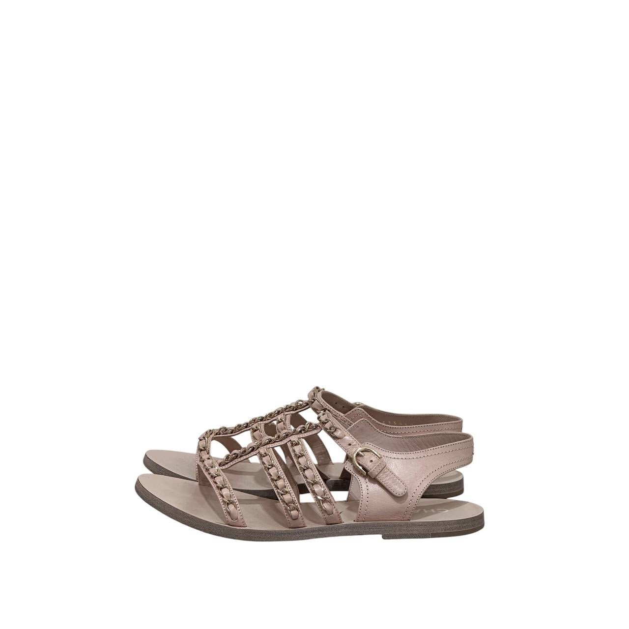 Chanel Nude Leather Gladiator Chain Sandals EU 37.5 Pre-owned