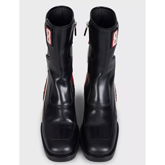 Christian Dior Black Leather Embroidered Logo Ankle Boots Sz 38 pre-owned