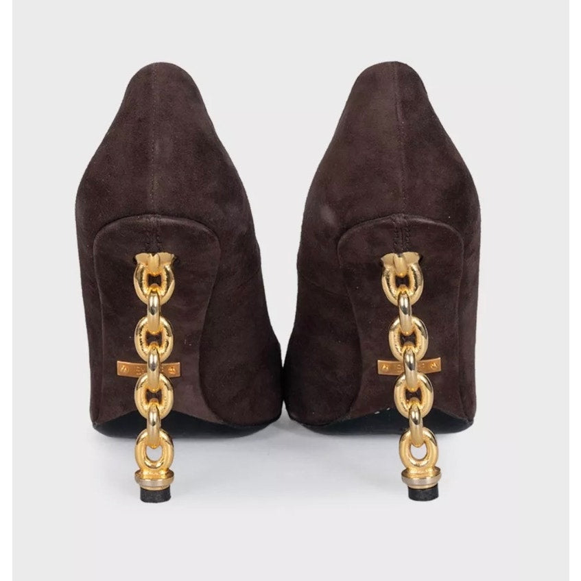 Tom Ford Brown Suede Open Toe Sculpted Heel Shoes Sz.38 Pre-owned