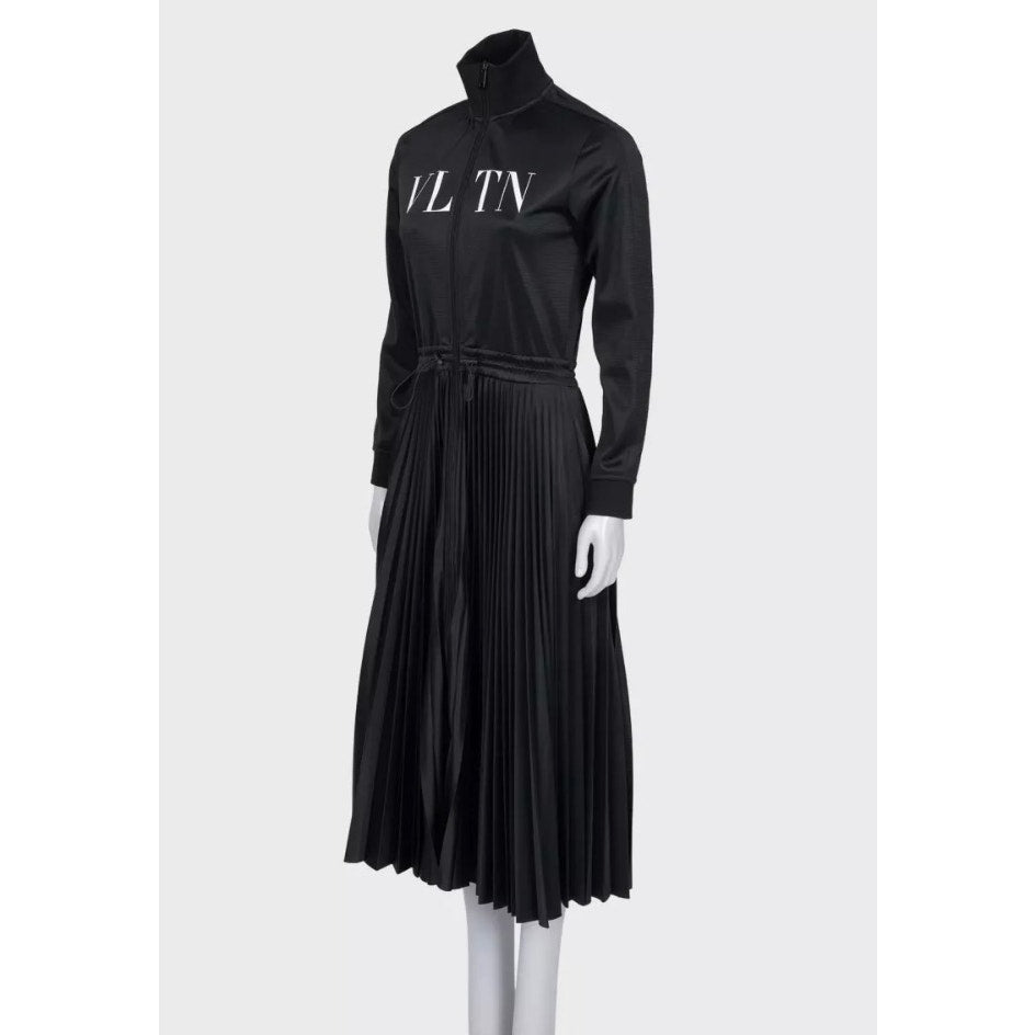 Valentino Black Pleated Hem Long Sleeve Dress M Pre-owned
