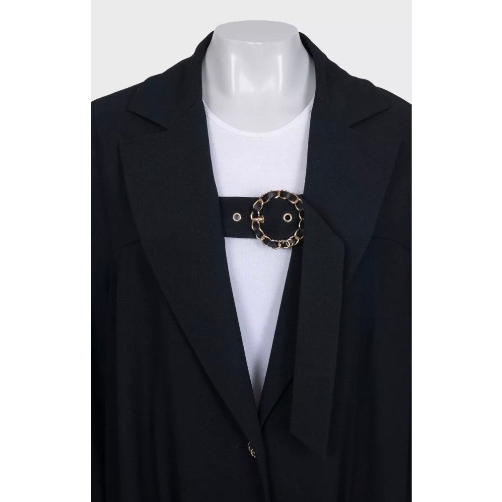 NWOT Chanel Black Coat with Gold Strap Details, Sz 42/ XL Pre-owned