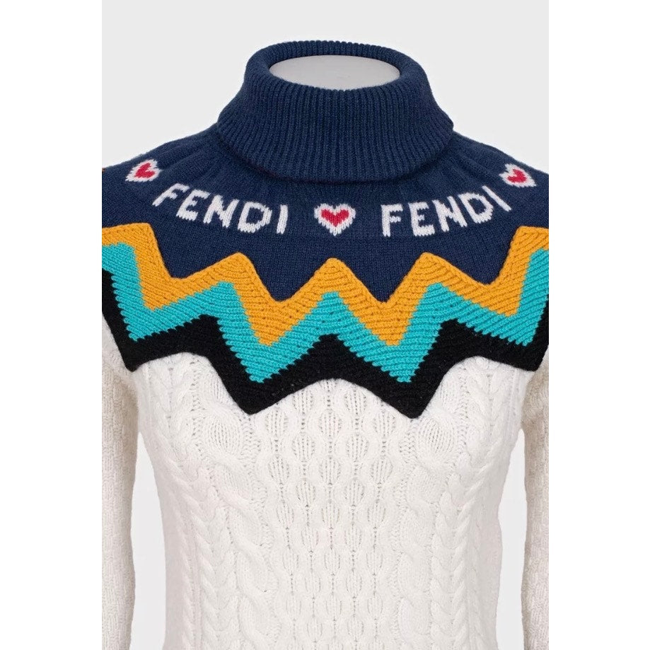 NWOT Fendi Wool Cashmere White Turtleneck Sweater Sz.40 Pre-owned
