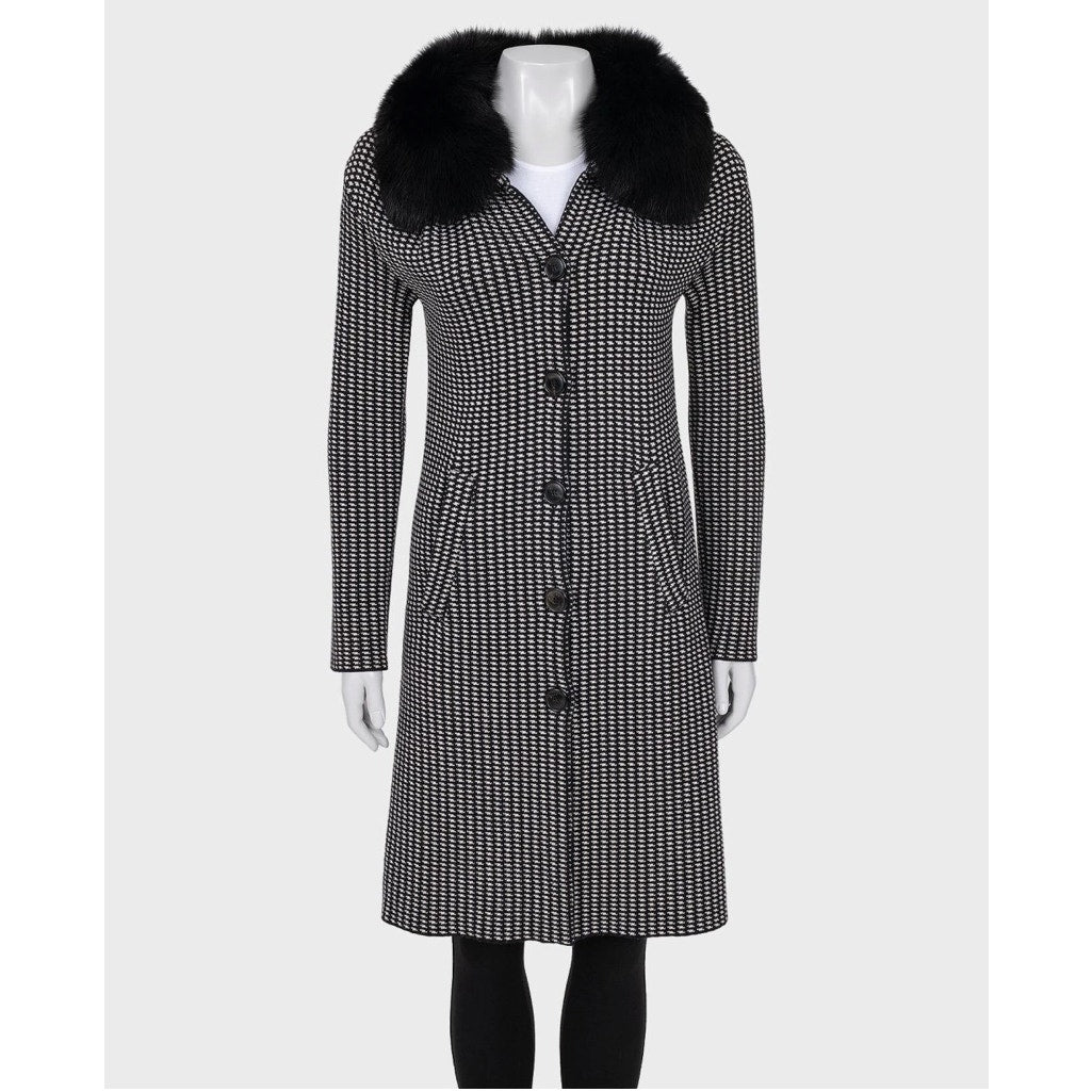 Christian Dior Black & White Wool & Fox Fur Coat Sz. S Pre-owned