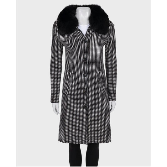 Christian Dior Black & White Wool & Fox Fur Coat Sz. S Pre-owned