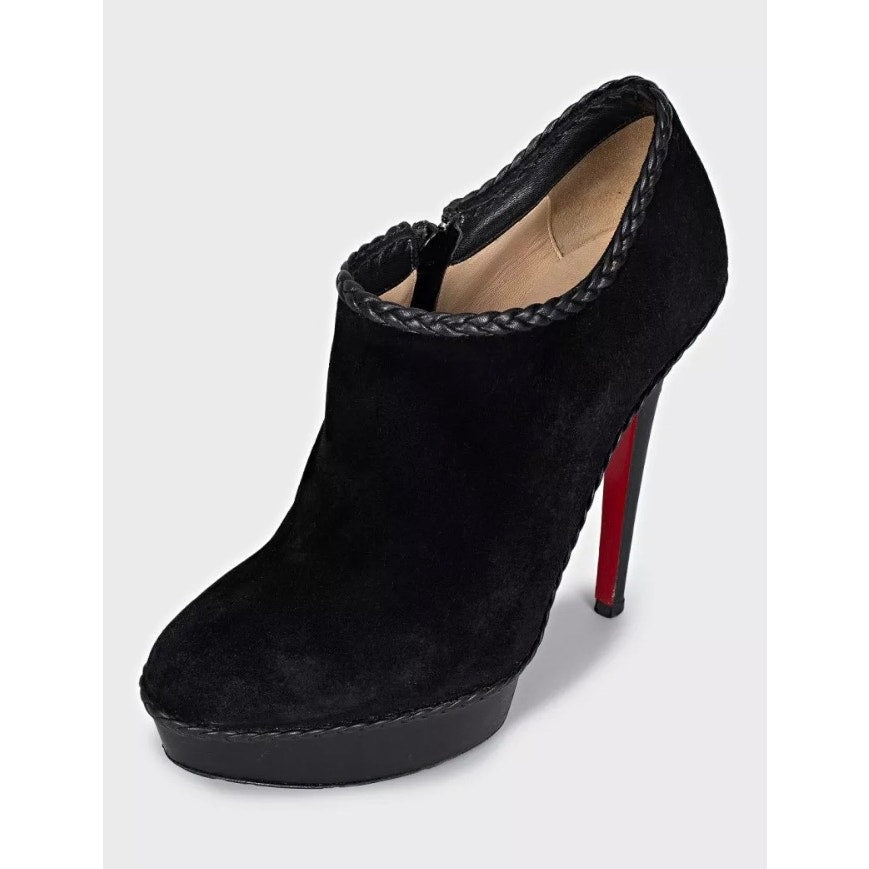 Christian Louboutin Black Suede Ankle Boots Stiletto Heel sz.37.5 pre-owned