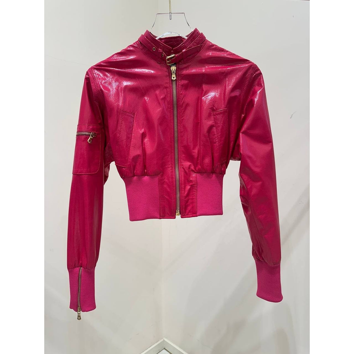 Dolce & Gabbana Fuchsia Cropped Leather Bomber Sz.40 Pre-owned
