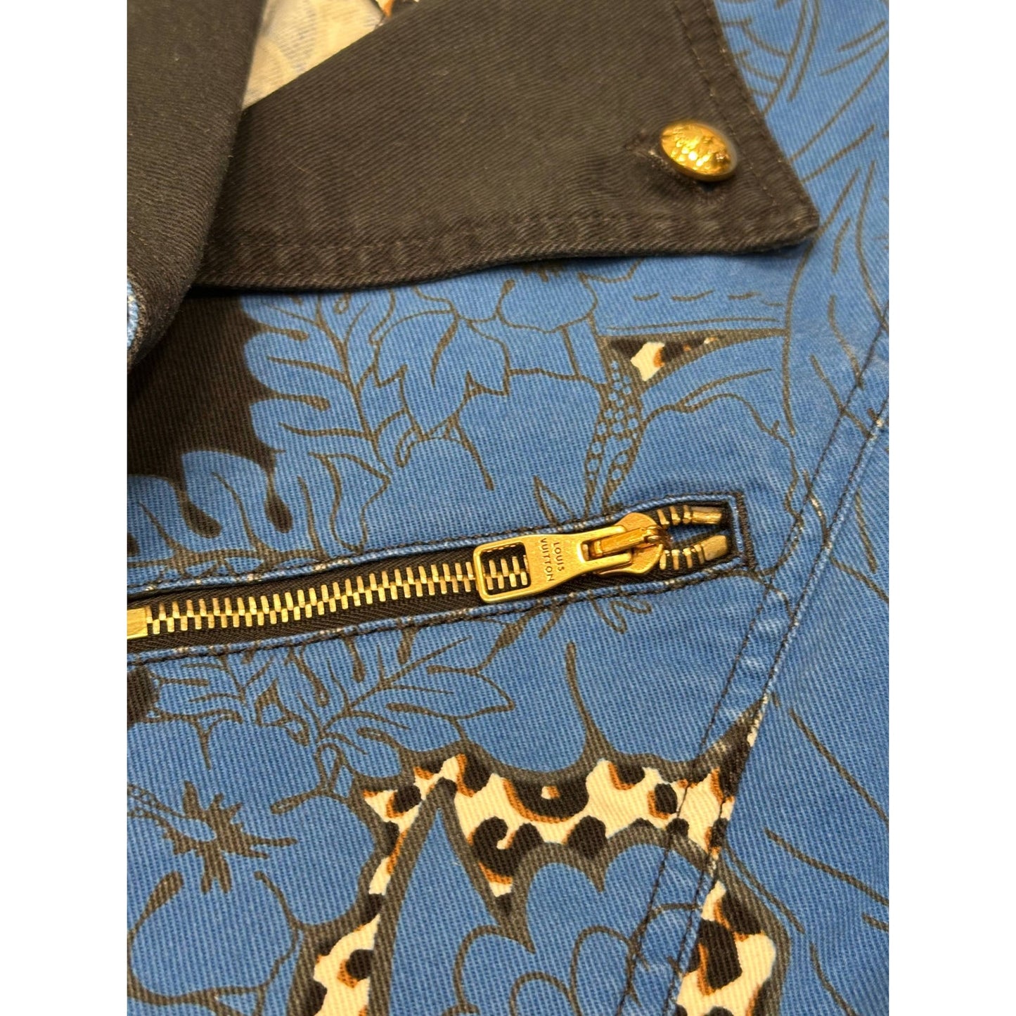 Louis Vuitton Blue Floral Leopard Denim Set Sz 34 Pre-owned