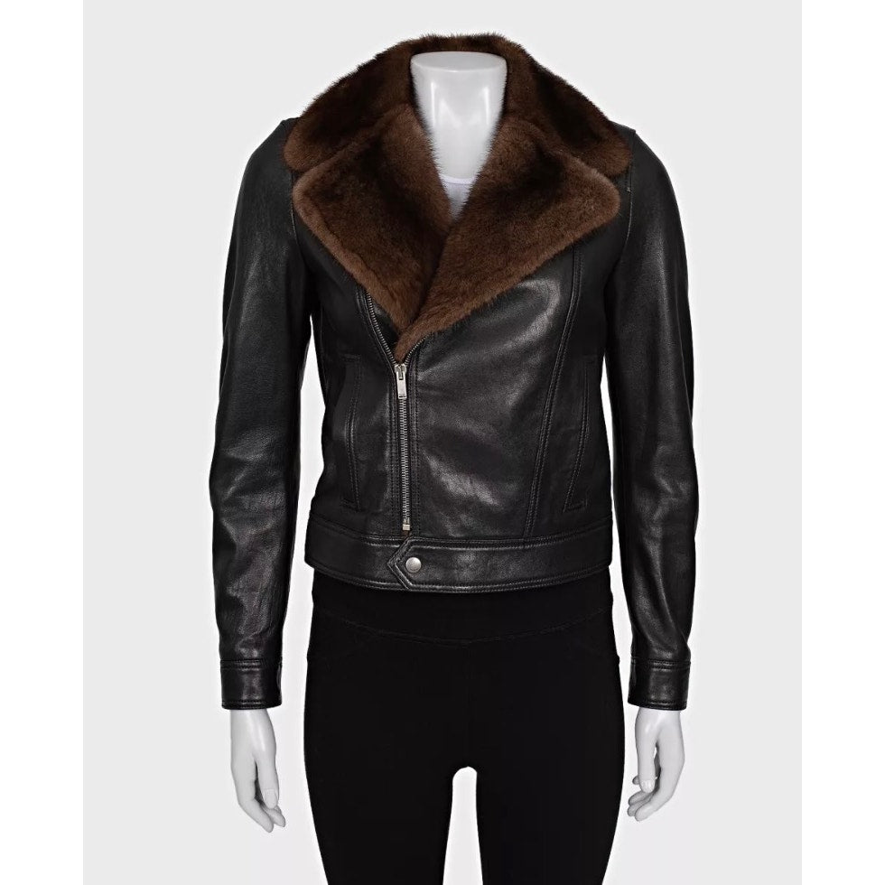 Saint Laurent Black Lamb Leather  Jacket Sz.38 Pre-owned