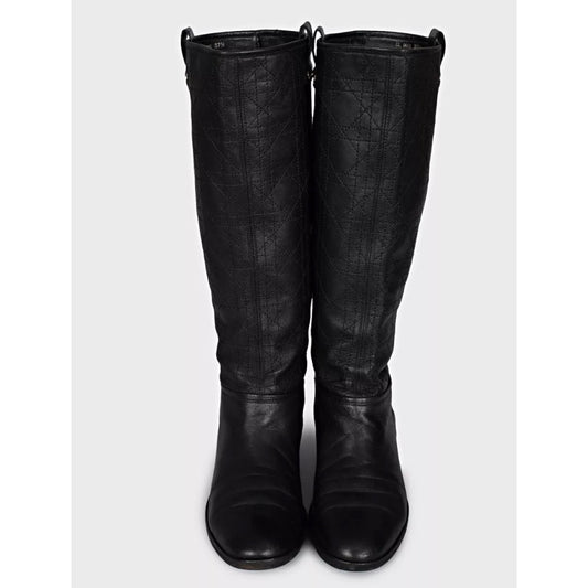 Chic Christian Dior Quilted Flat Boots - Black Leather EU 37.5 pre-owned