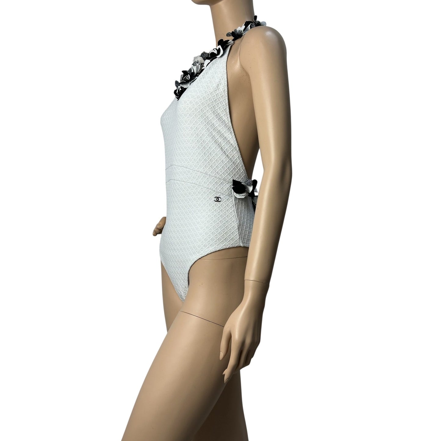 Chanel White Neckline Embellishment Swimsuit Sz.38 Pre-owned