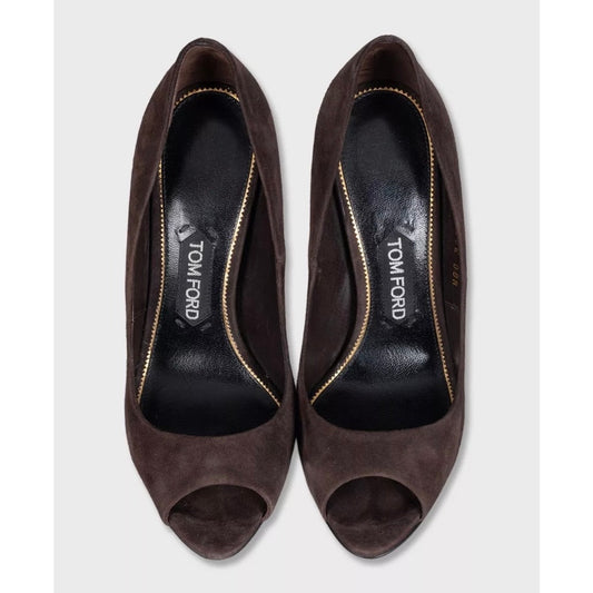 Tom Ford Brown Suede Open Toe Sculpted Heel Shoes Sz.38 Pre-owned