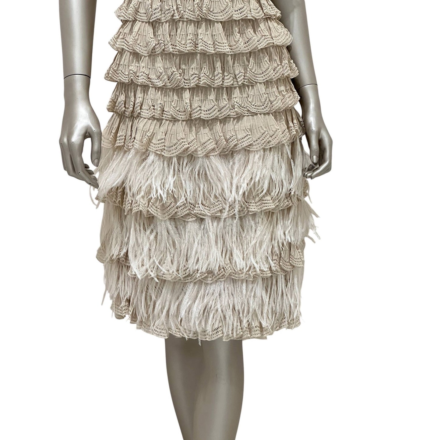 Christian Dior by Galliano Beige Knit Feather Dress Sz.38 Pre-owned
