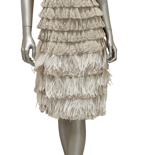 Christian Dior by Galliano Beige Knit Feather Dress Sz.38 Pre-owned