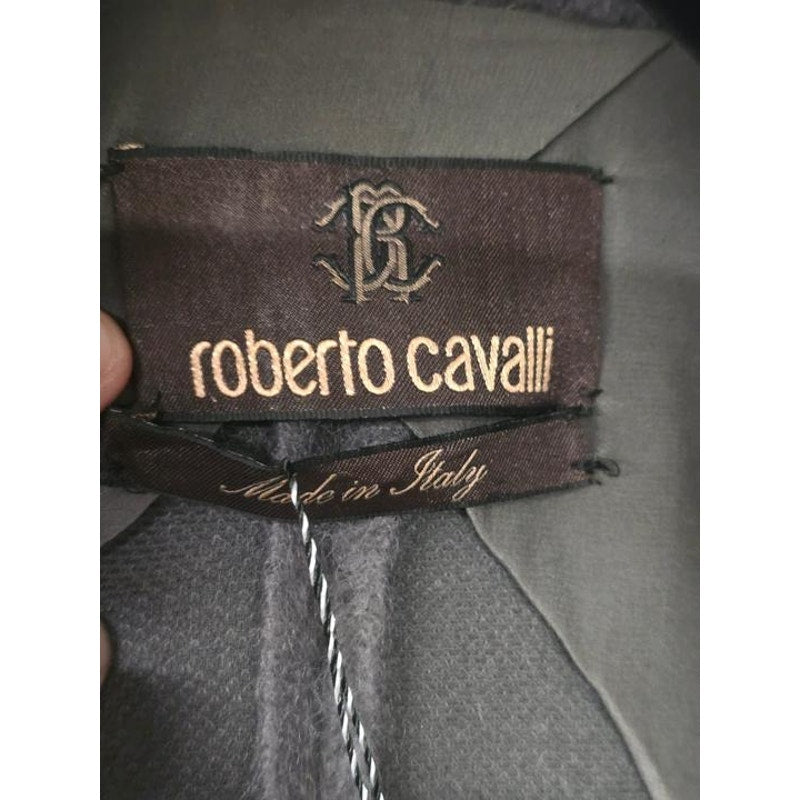 Roberto Cavalli Grey Straight-Cut Coat, Size 42 Pre-owned