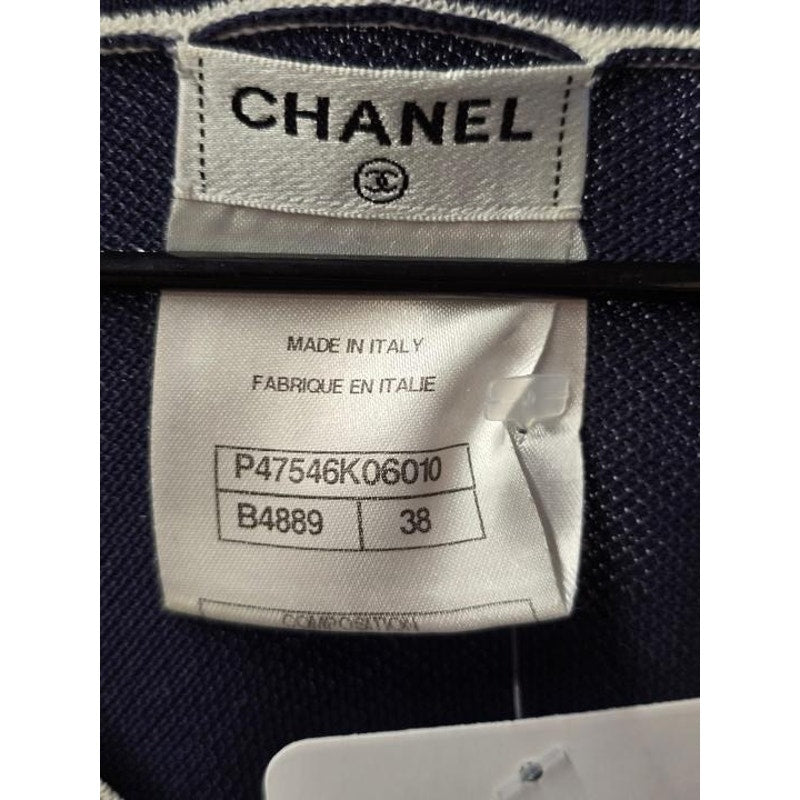 CHANEL Blue Cotton T-Shirt with White Contrast Trim Sz.38 Pre-owned