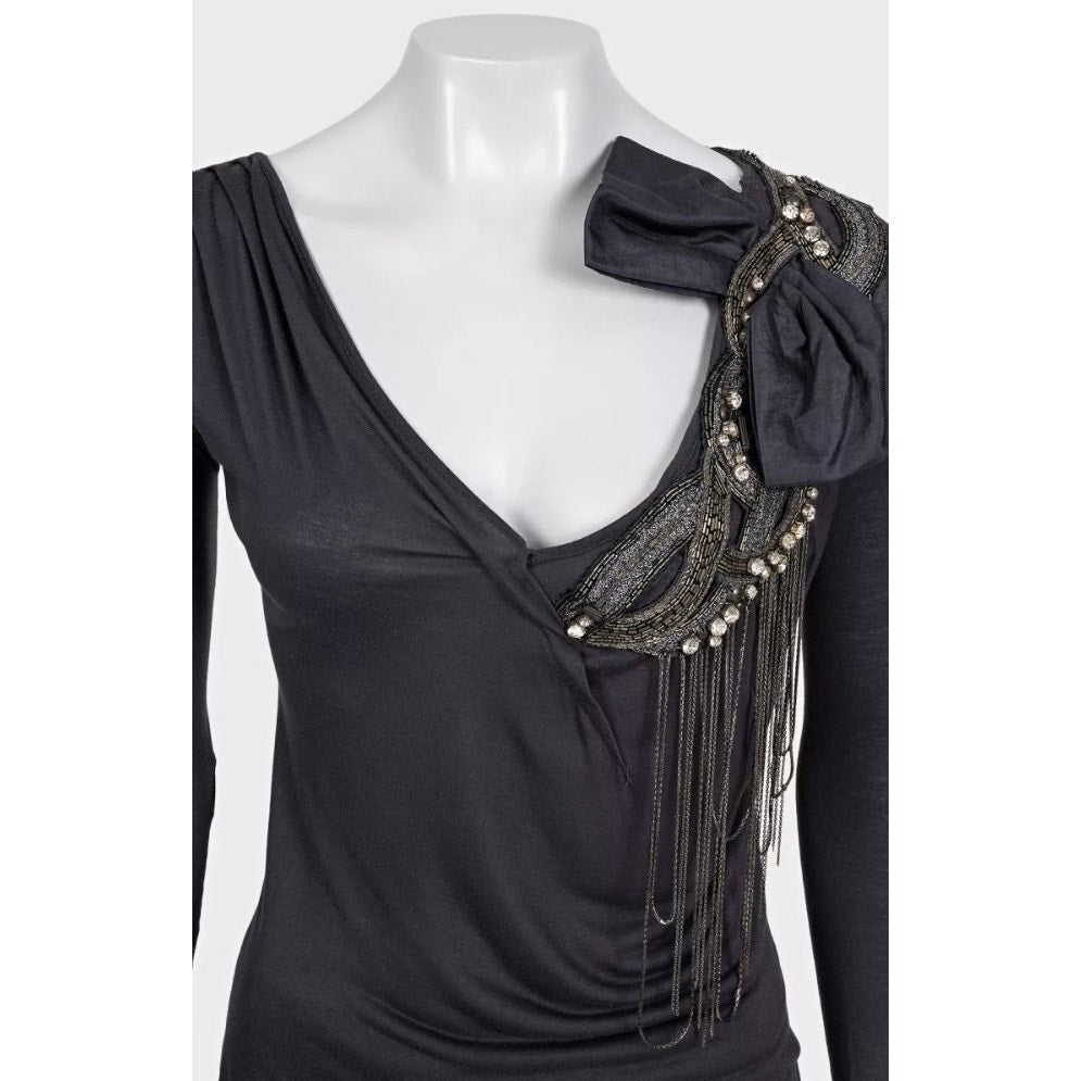 Valentino Grey Embellished Long Sleeve Top US 4 pre-owned