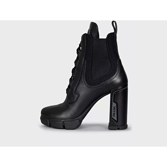 Prada Black Leather Lace Up Heeled Boots - EU 39 Pre-owned