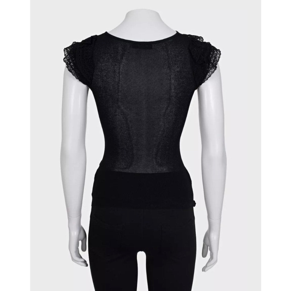 Valentino Black Lace-Insert Fitted Top - Size S Pre-owned