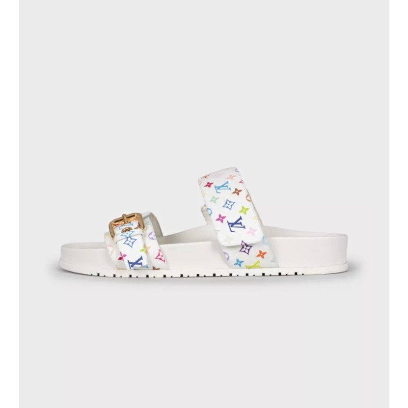 Louis Vuitton x Murakami Leather Slides - White, Size 38 Pre-owned
