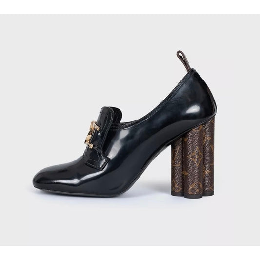 Louis Vuitton Black Leather Pumps Sculpted Heel Sz. 38 Pre-owned