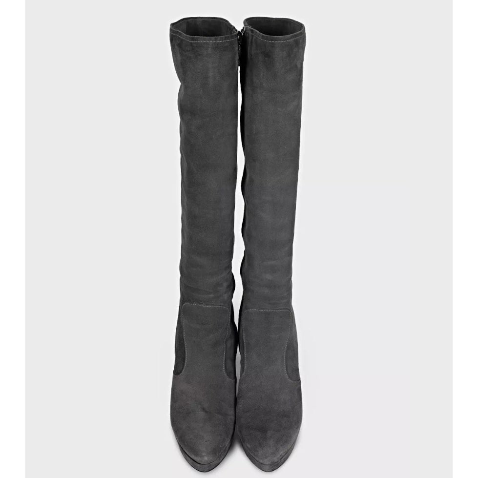 Prada Grey Suede Knee-High Boots - Pointed Toe Stiletto EU 40 Pre-owned