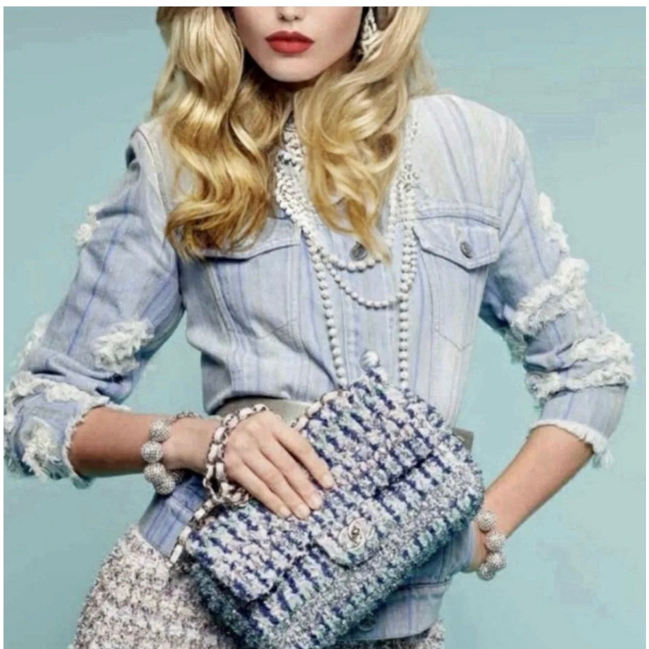 Chanel 2018 Striped Denim Jacket, Size 46 Pre-owned