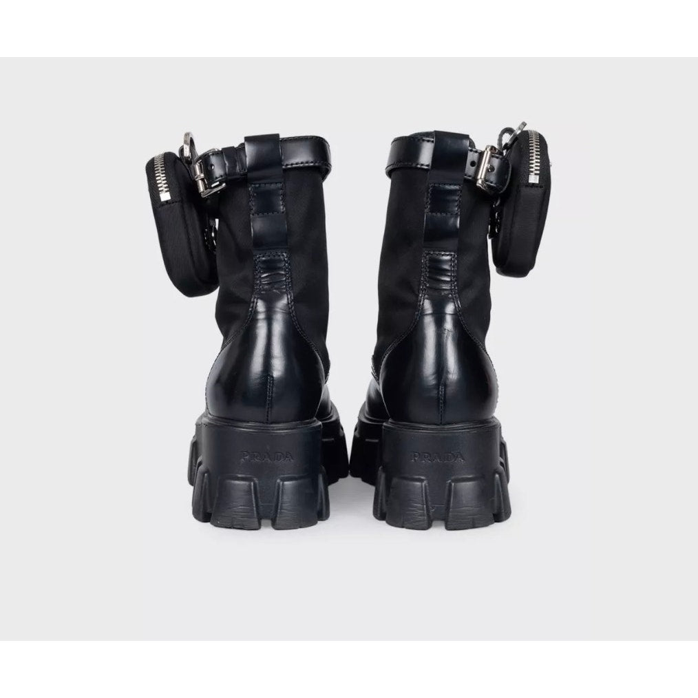 Prada Monolith Black Leather Boots - EU 38 Pre-Owned