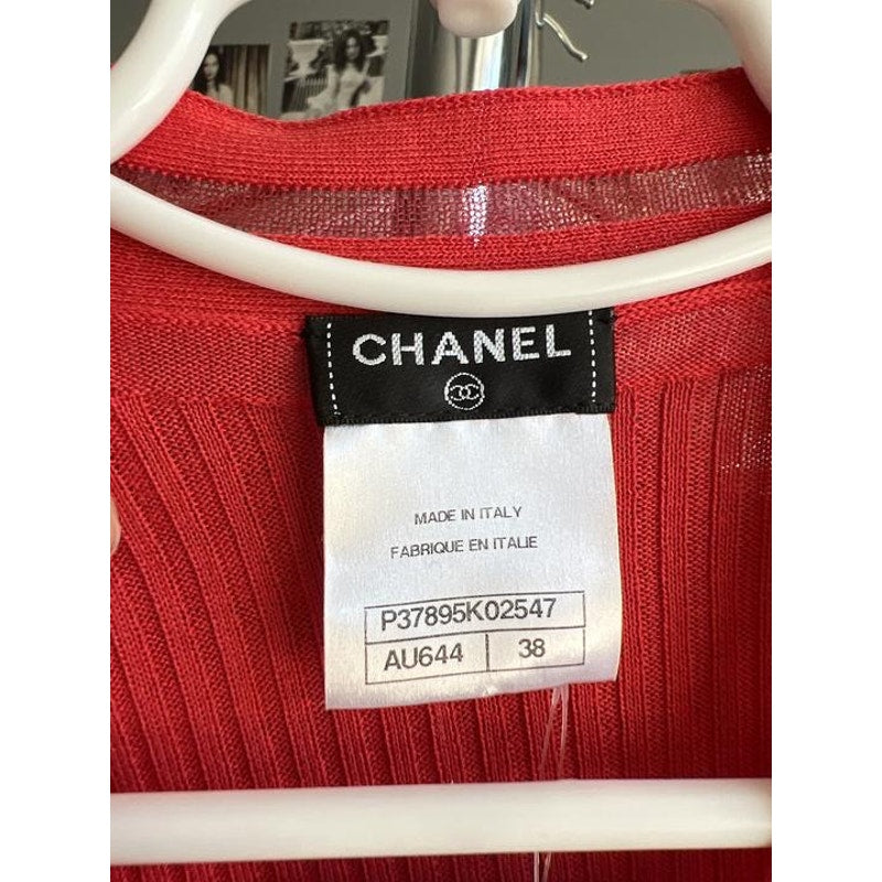 CHANEL Red Silk Cotton Blend Fitted Long Cardigan FR 38 M Pre-owned