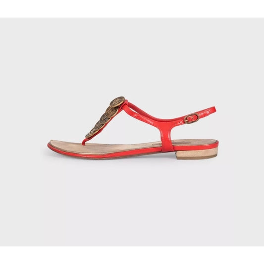 Chanel Red Leather Block Heel Open Toe Sandals Size 38 pre-owned