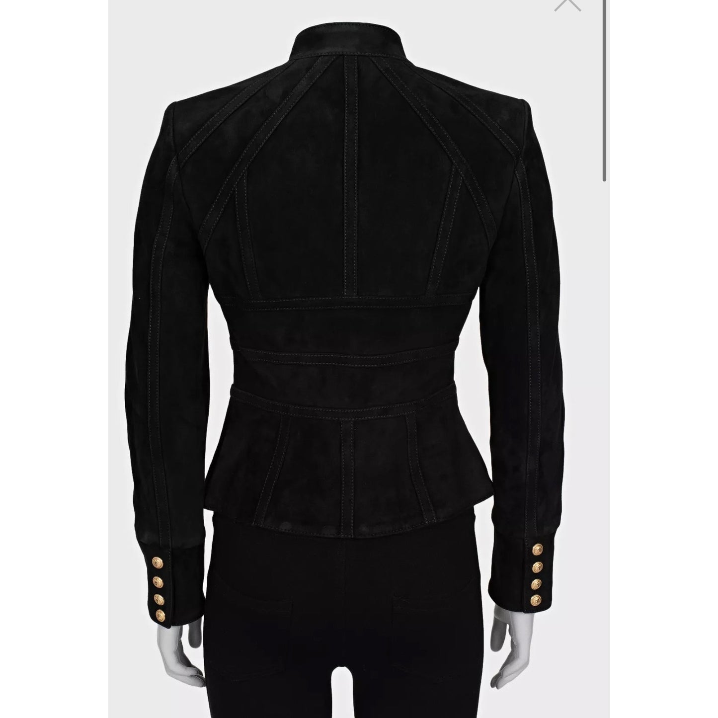 Balmain Black Suede Jacket with Gold Hardware - Size 38 Pre-owned