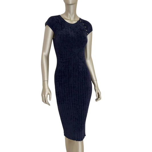 CHANEL Anthracite Grey Viscose Shanghai Knit Dress - Sz 34 Pre-owned